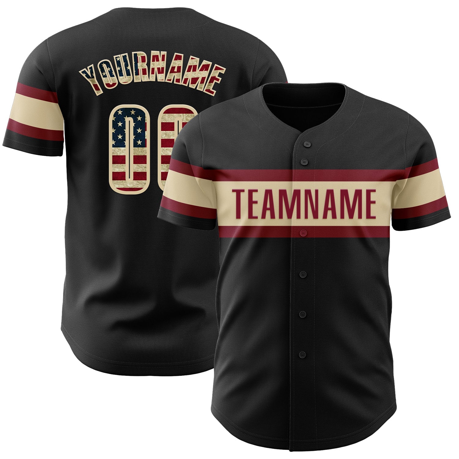 Custom Black Vintage USA Flag Cream-Crimson Authentic Baseball Jersey - Sky-Custom