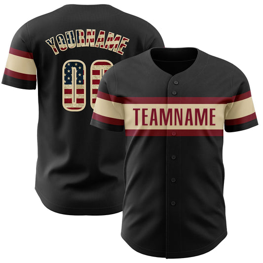 Custom Black Vintage USA Flag Cream-Crimson Authentic Baseball Jersey - Sky-Custom