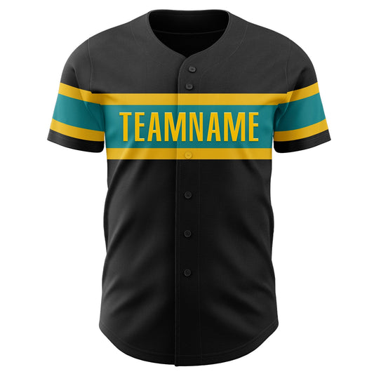 Custom Black Teal-Yellow Authentic Baseball Jersey - Sky-Custom