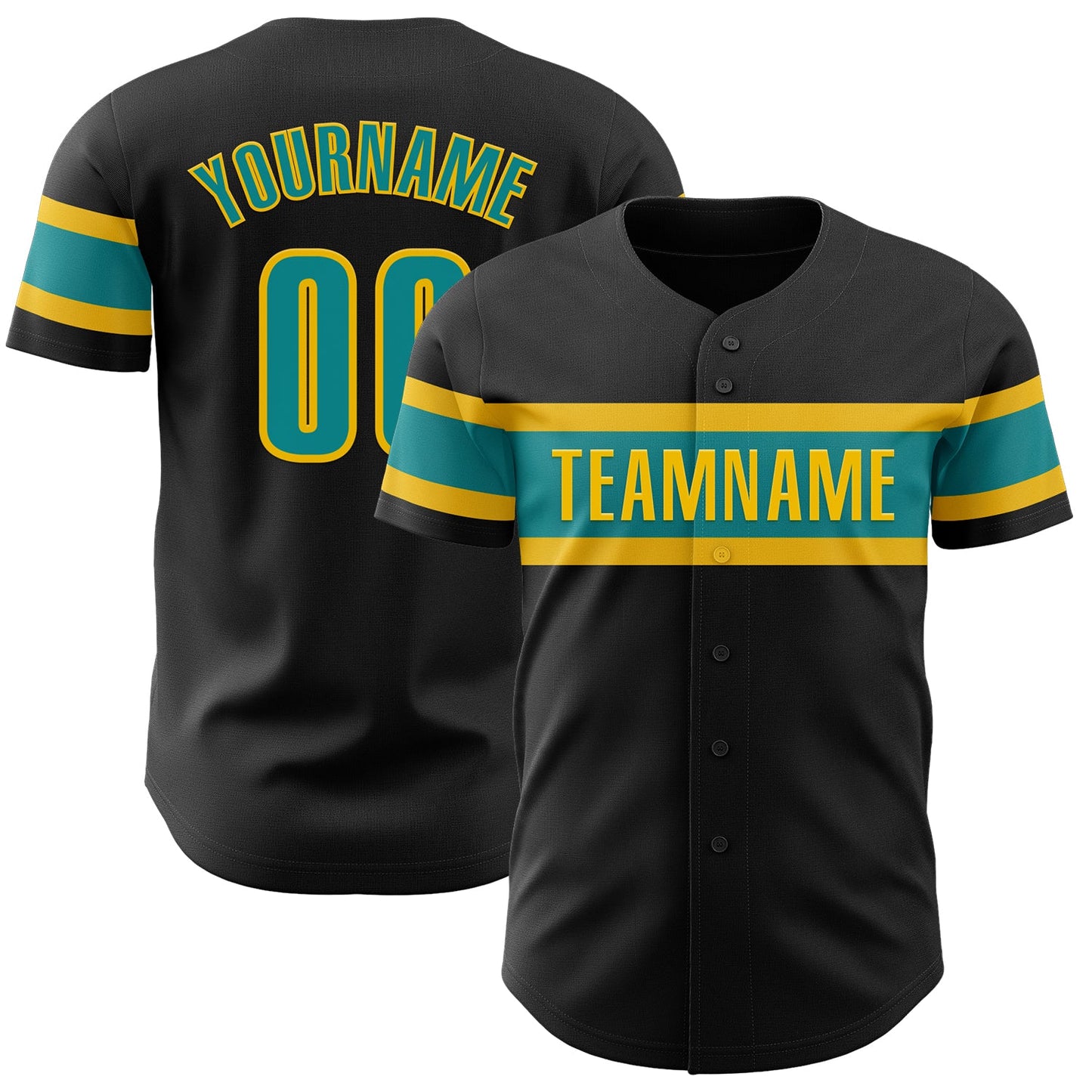 Custom Black Teal-Yellow Authentic Baseball Jersey - Sky-Custom
