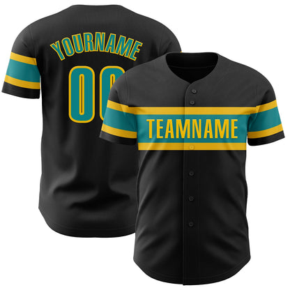 Custom Black Teal-Yellow Authentic Baseball Jersey - Sky-Custom