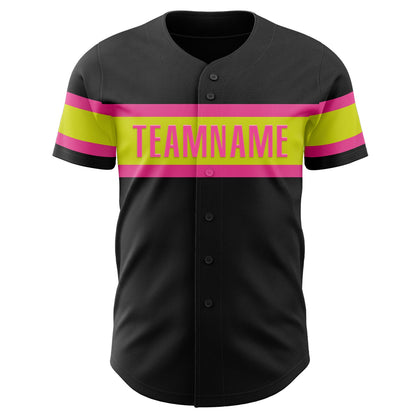 Custom Black Neon Yellow-Pink Authentic Baseball Jersey - Sky-Custom