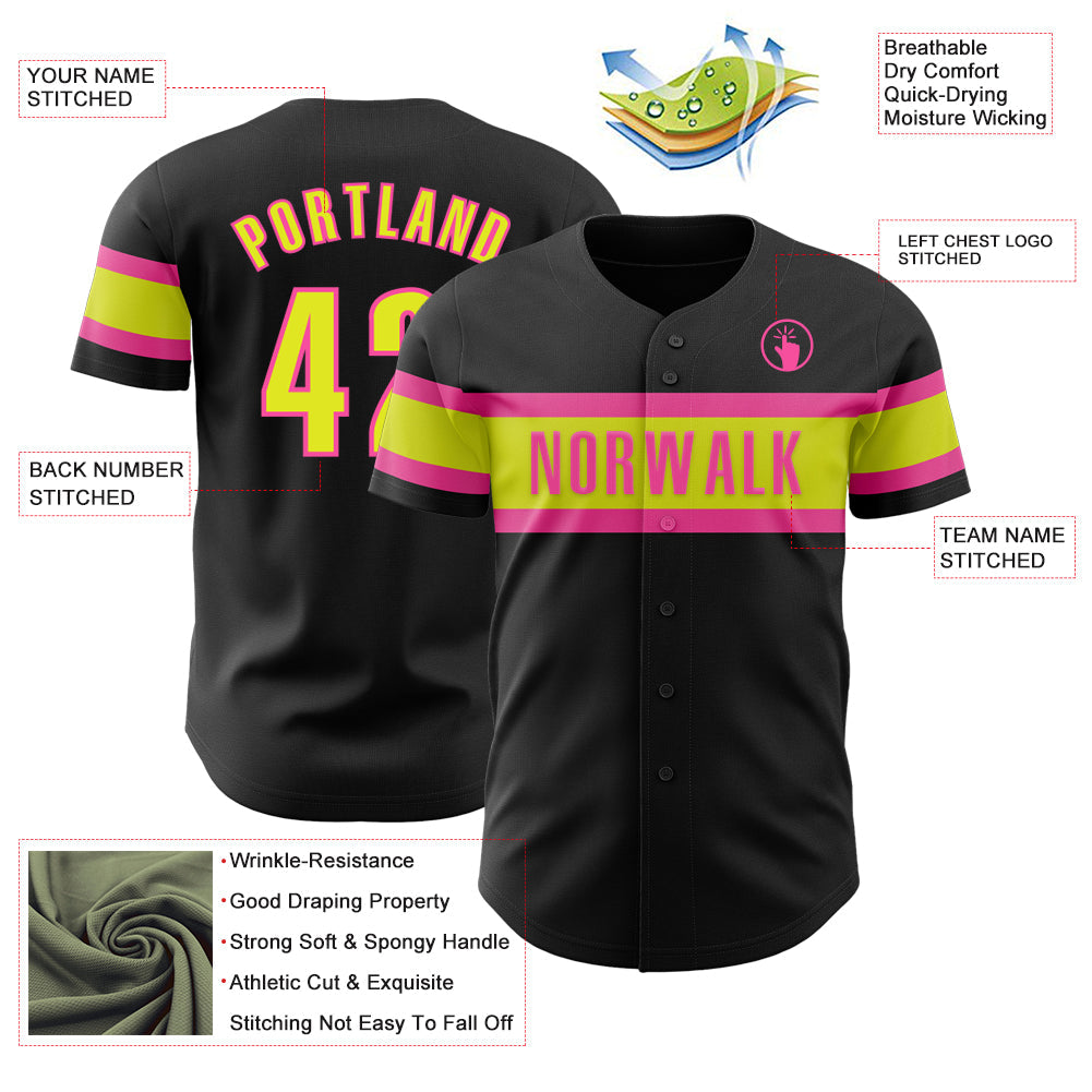 Custom Black Neon Yellow-Pink Authentic Baseball Jersey - Sky-Custom