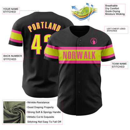 Custom Black Neon Yellow-Pink Authentic Baseball Jersey - Sky-Custom
