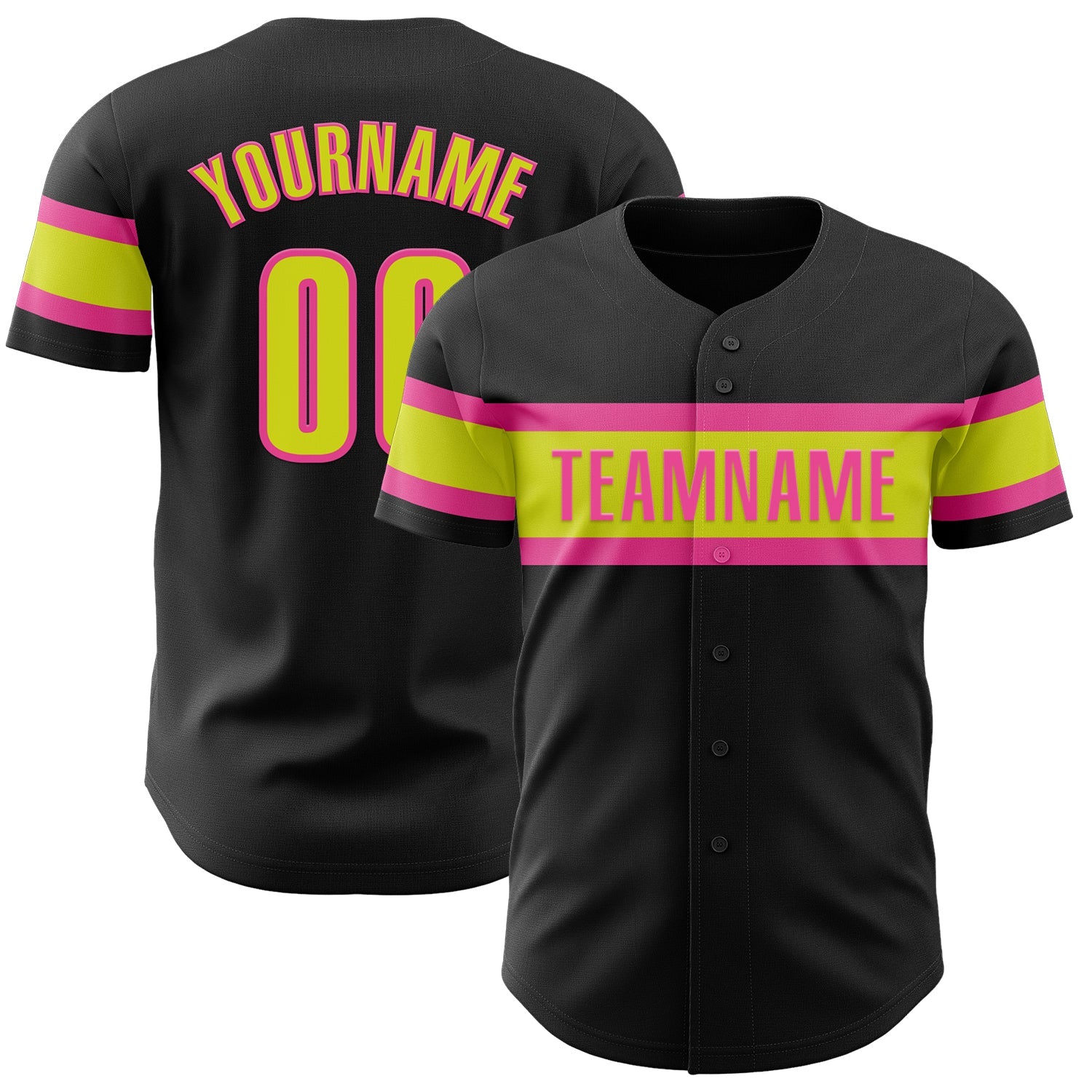 Custom Black Neon Yellow-Pink Authentic Baseball Jersey - Sky-Custom