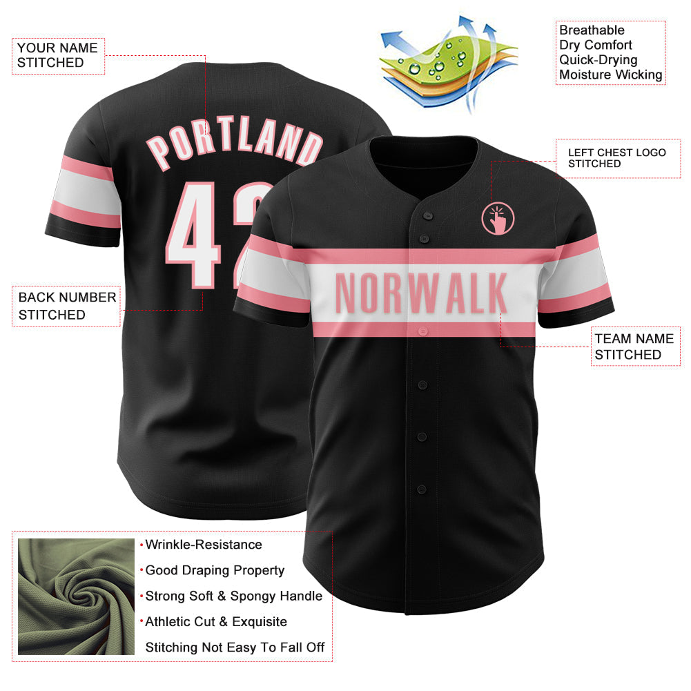 Custom Black White-Medium Pink Authentic Baseball Jersey - Sky-Custom