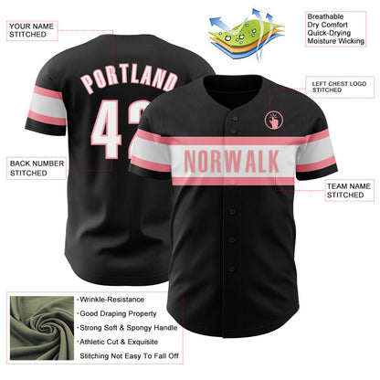 Custom Black White-Medium Pink Authentic Baseball Jersey - Sky-Custom