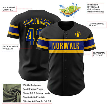 Custom Black Royal-Yellow Authentic Baseball Jersey - Sky-Custom