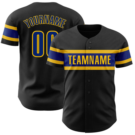 Custom Black Royal-Yellow Authentic Baseball Jersey - Sky-Custom