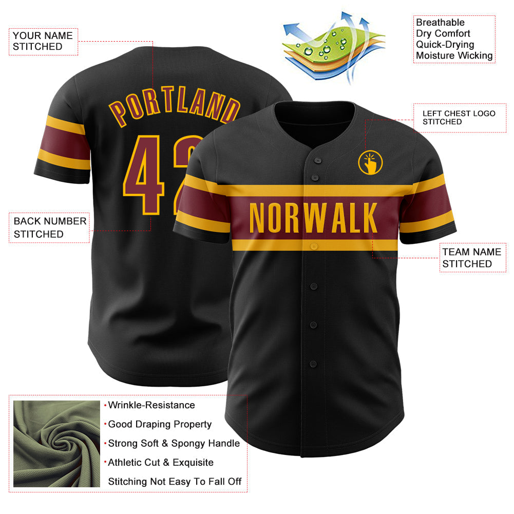 Custom Black Burgundy-Gold Authentic Baseball Jersey - Sky-Custom