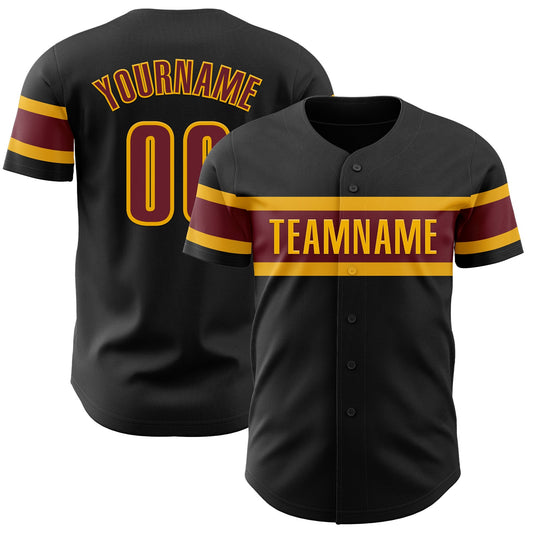 Custom Black Burgundy-Gold Authentic Baseball Jersey - Sky-Custom