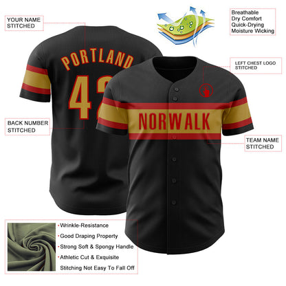 Custom Black Old Gold-Red Authentic Baseball Jersey - Sky-Custom