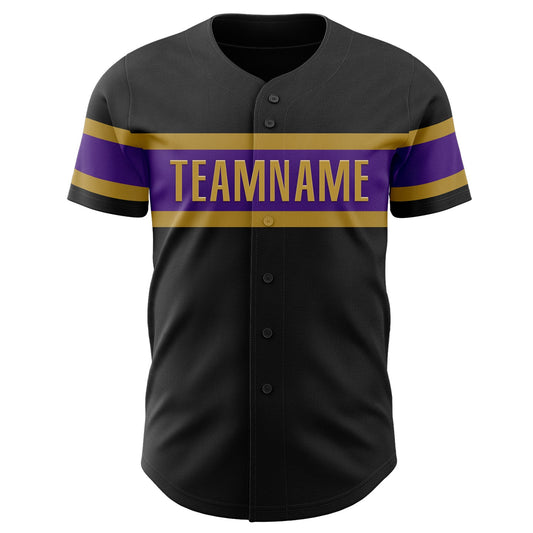 Custom Black Purple-Old Gold Authentic Baseball Jersey - Sky-Custom
