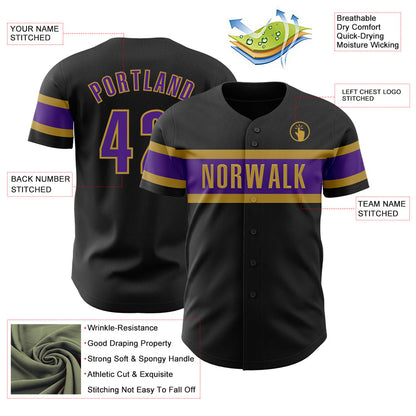 Custom Black Purple-Old Gold Authentic Baseball Jersey - Sky-Custom