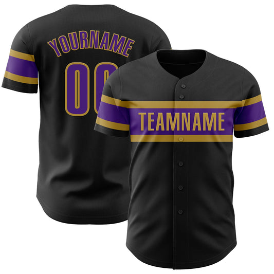 Custom Black Purple-Old Gold Authentic Baseball Jersey - Sky-Custom