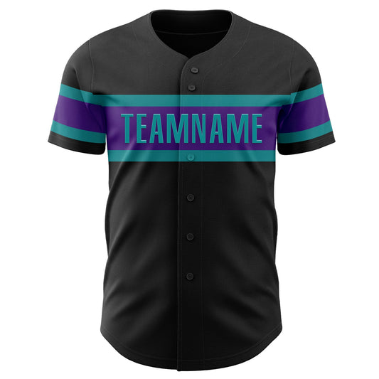 Custom Black Purple-Teal Authentic Baseball Jersey - Sky-Custom