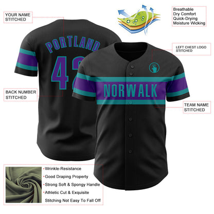 Custom Black Purple-Teal Authentic Baseball Jersey - Sky-Custom