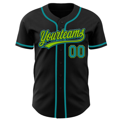 Custom Black Teal-Neon Green Authentic Baseball Jersey - Sky-Custom