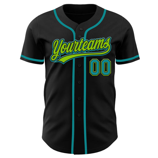 Custom Black Teal-Neon Green Authentic Baseball Jersey - Sky-Custom