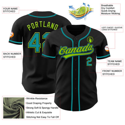 Custom Black Teal-Neon Green Authentic Baseball Jersey - Sky-Custom