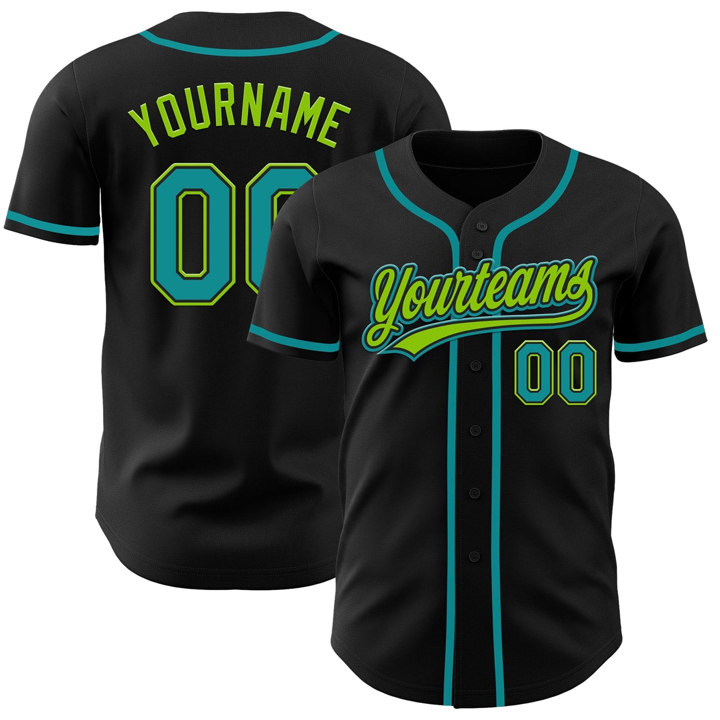 Custom Black Teal-Neon Green Authentic Baseball Jersey - Sky-Custom