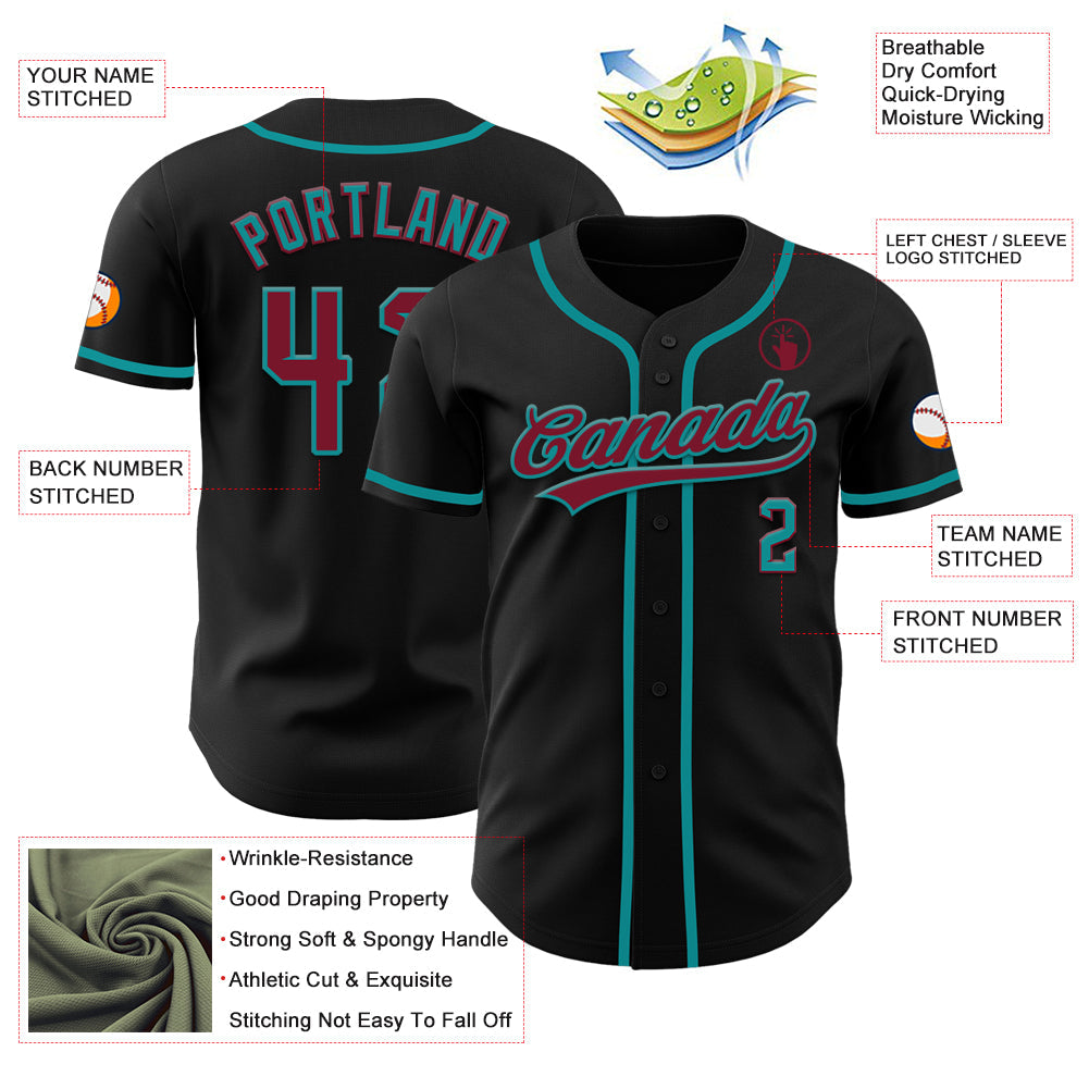 Custom Black Crimson-Teal Authentic Baseball Jersey - Sky-Custom