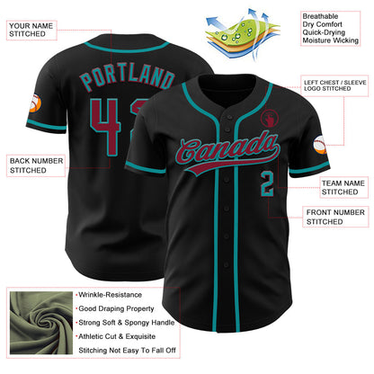 Custom Black Crimson-Teal Authentic Baseball Jersey - Sky-Custom
