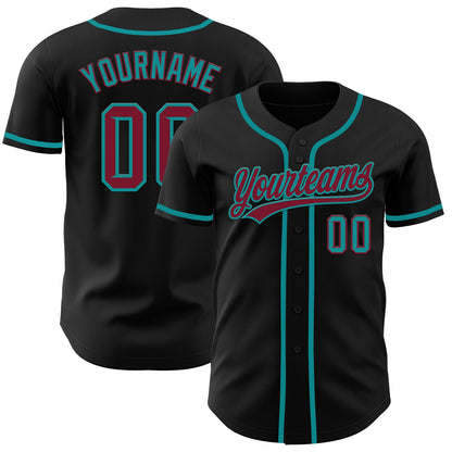 Custom Black Crimson-Teal Authentic Baseball Jersey - Sky-Custom