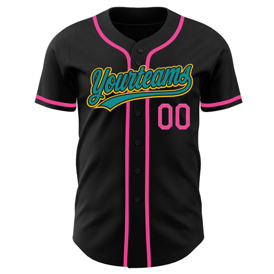Custom Black Teal Yellow-Pink Authentic Baseball Jersey - Sky-Custom
