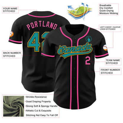 Custom Black Teal Yellow-Pink Authentic Baseball Jersey - Sky-Custom