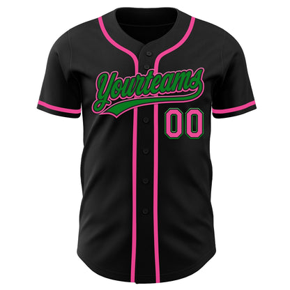 Custom Black Pink-Grass Green Authentic Baseball Jersey - Sky-Custom