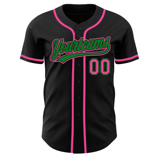 Custom Black Pink-Grass Green Authentic Baseball Jersey - Sky-Custom