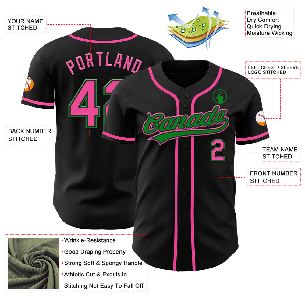 Custom Black Pink-Grass Green Authentic Baseball Jersey - Sky-Custom
