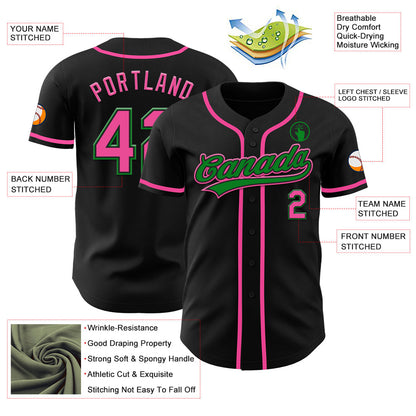 Custom Black Pink-Grass Green Authentic Baseball Jersey - Sky-Custom