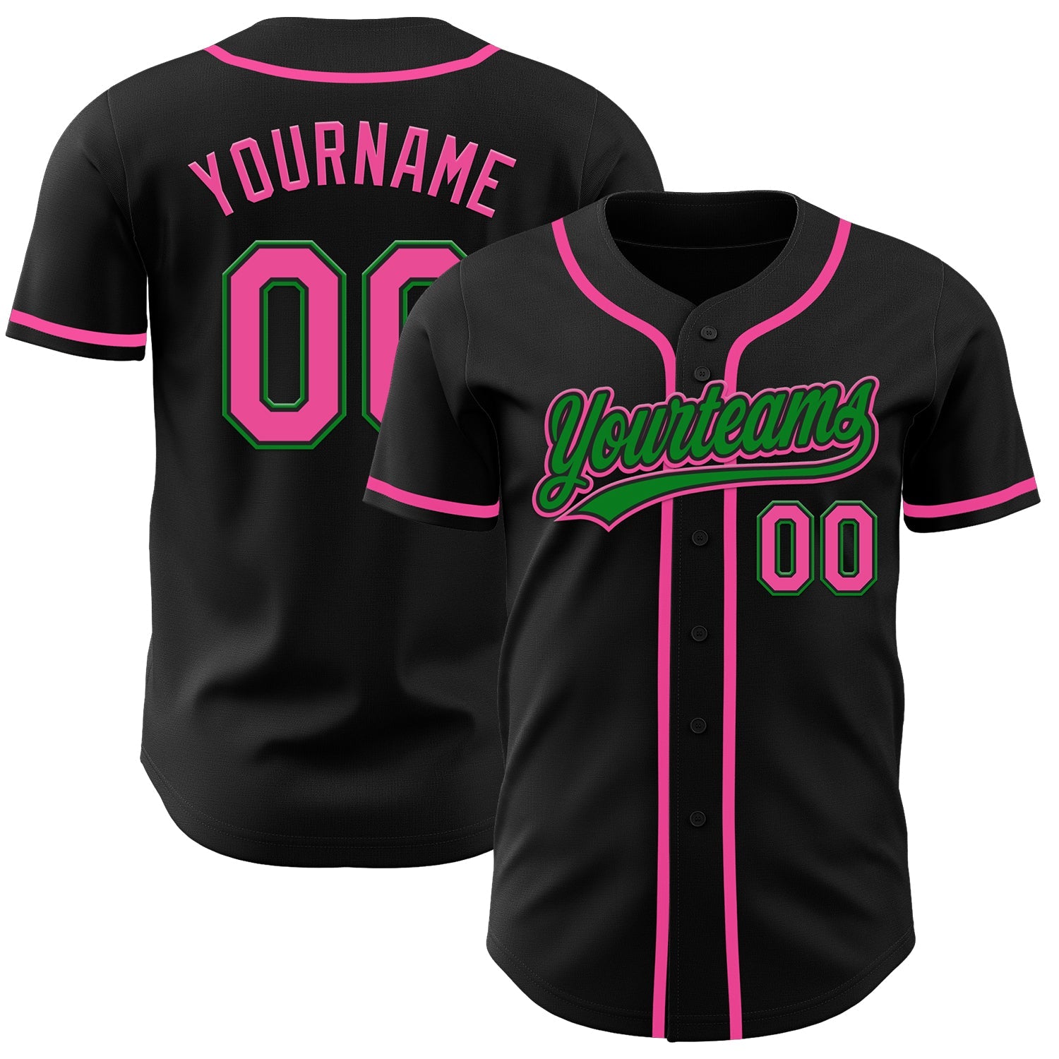 Custom Black Pink-Grass Green Authentic Baseball Jersey - Sky-Custom