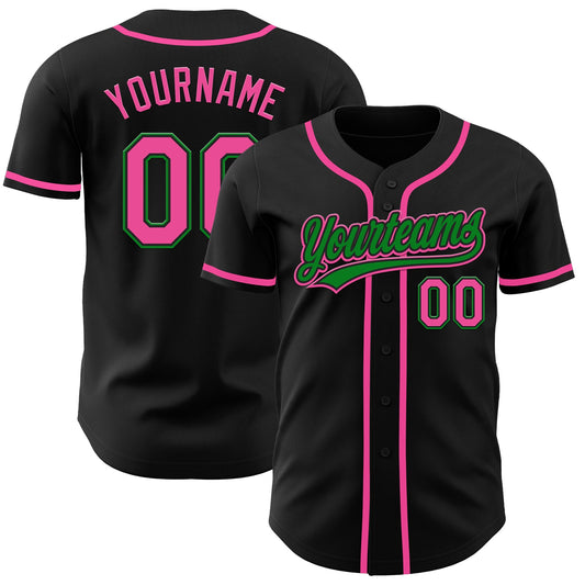 Custom Black Pink-Grass Green Authentic Baseball Jersey - Sky-Custom