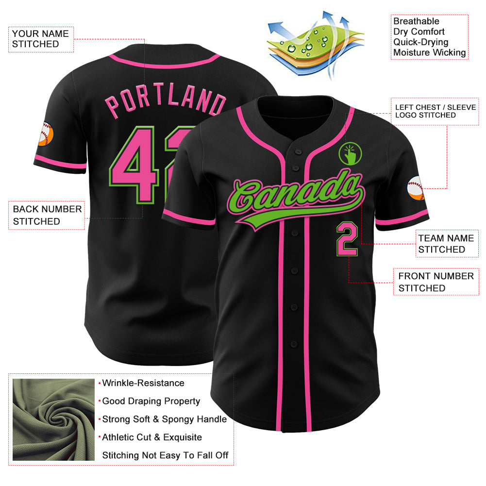 Custom Black Pink-Aurora Green Authentic Baseball Jersey - Sky-Custom