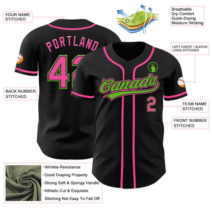 Custom Black Pink-Aurora Green Authentic Baseball Jersey - Sky-Custom