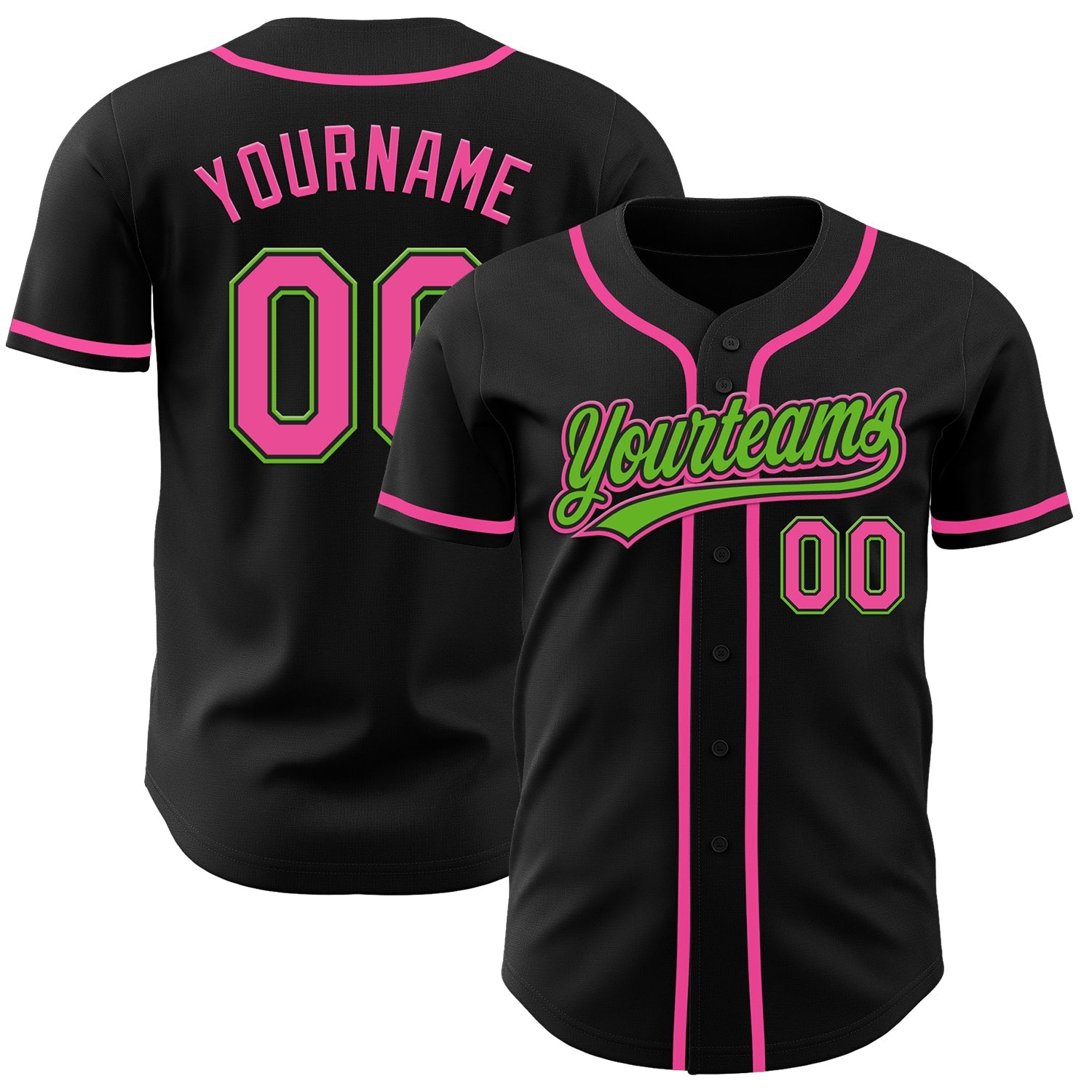 Custom Black Pink-Aurora Green Authentic Baseball Jersey - Sky-Custom