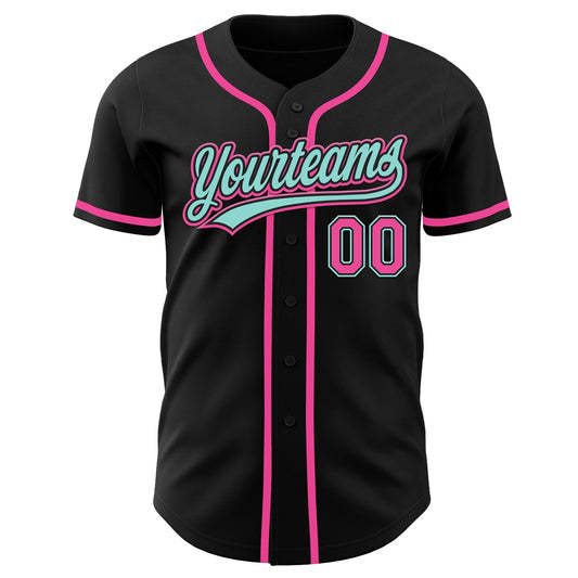 Custom Black Pink-Ice Blue Authentic Baseball Jersey - Sky-Custom