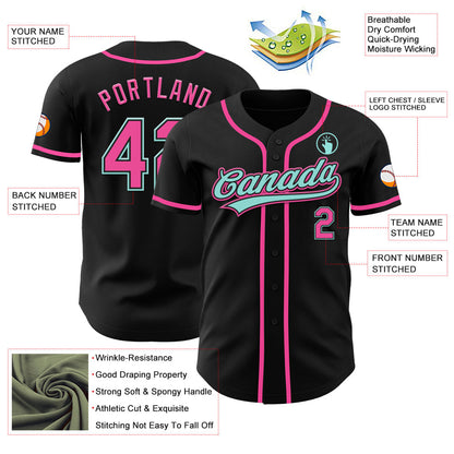 Custom Black Pink-Ice Blue Authentic Baseball Jersey - Sky-Custom