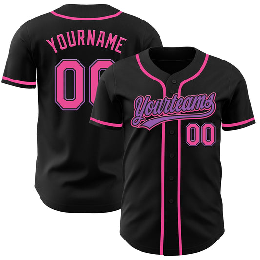 Custom Black Pink-Medium Purple Authentic Baseball Jersey - Sky-Custom