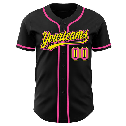 Custom Black Pink-Light Yellow Authentic Baseball Jersey - Sky-Custom