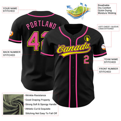 Custom Black Pink-Light Yellow Authentic Baseball Jersey - Sky-Custom