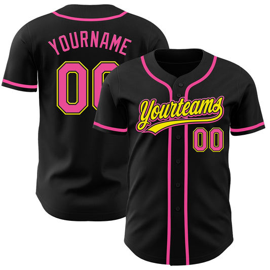 Custom Black Pink-Light Yellow Authentic Baseball Jersey - Sky-Custom
