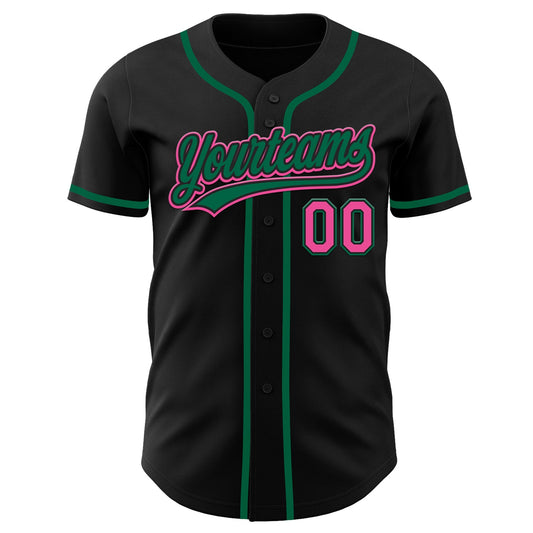 Custom Black Pink-Kelly Green Authentic Baseball Jersey - Sky-Custom