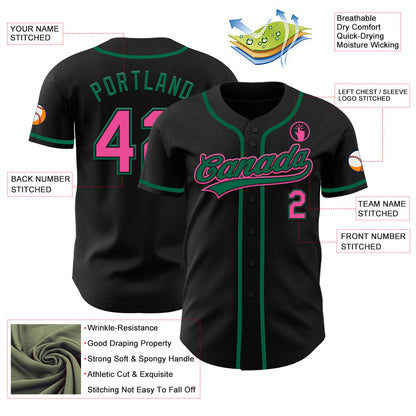 Custom Black Pink-Kelly Green Authentic Baseball Jersey - Sky-Custom