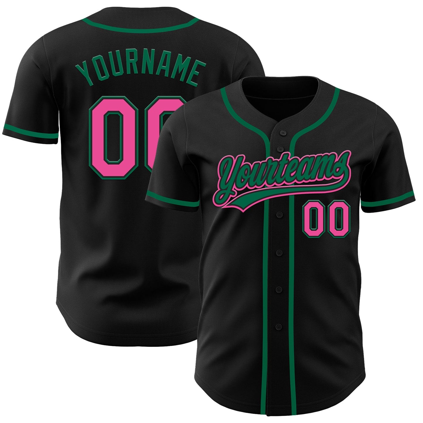 Custom Black Pink-Kelly Green Authentic Baseball Jersey - Sky-Custom