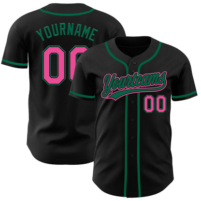 Custom Black Pink-Kelly Green Authentic Baseball Jersey - Sky-Custom