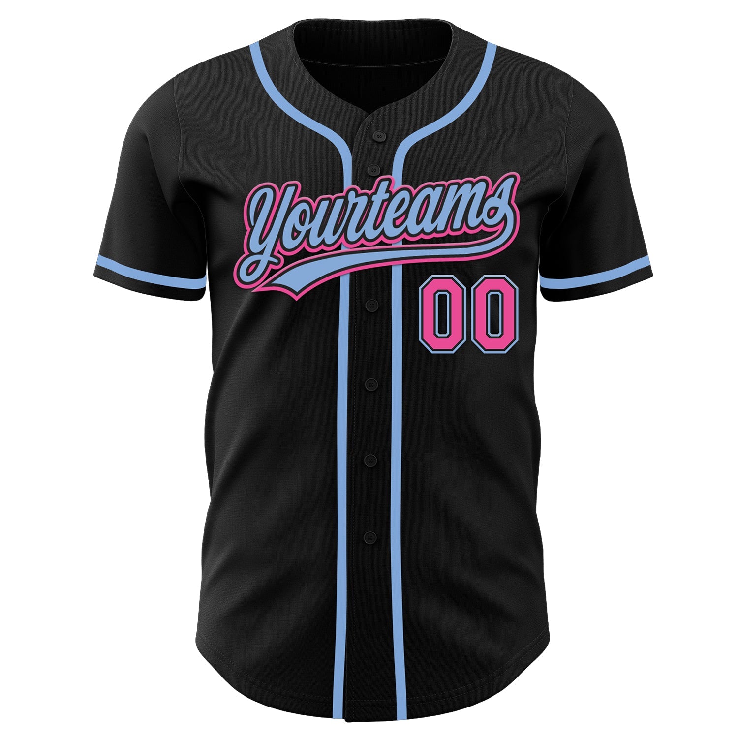 Custom Black Pink-Light Blue Authentic Baseball Jersey - Sky-Custom